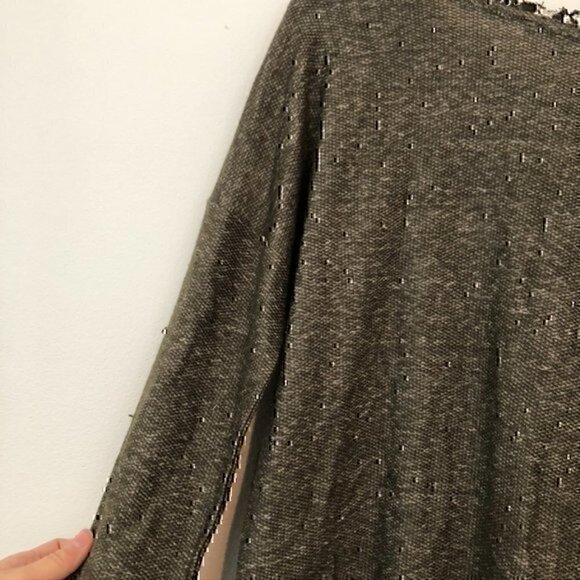 MISS ME Lace Front Sweatshirt Olive Green Pullover Mixed Media Material Crewneck - Picture 11 of 11